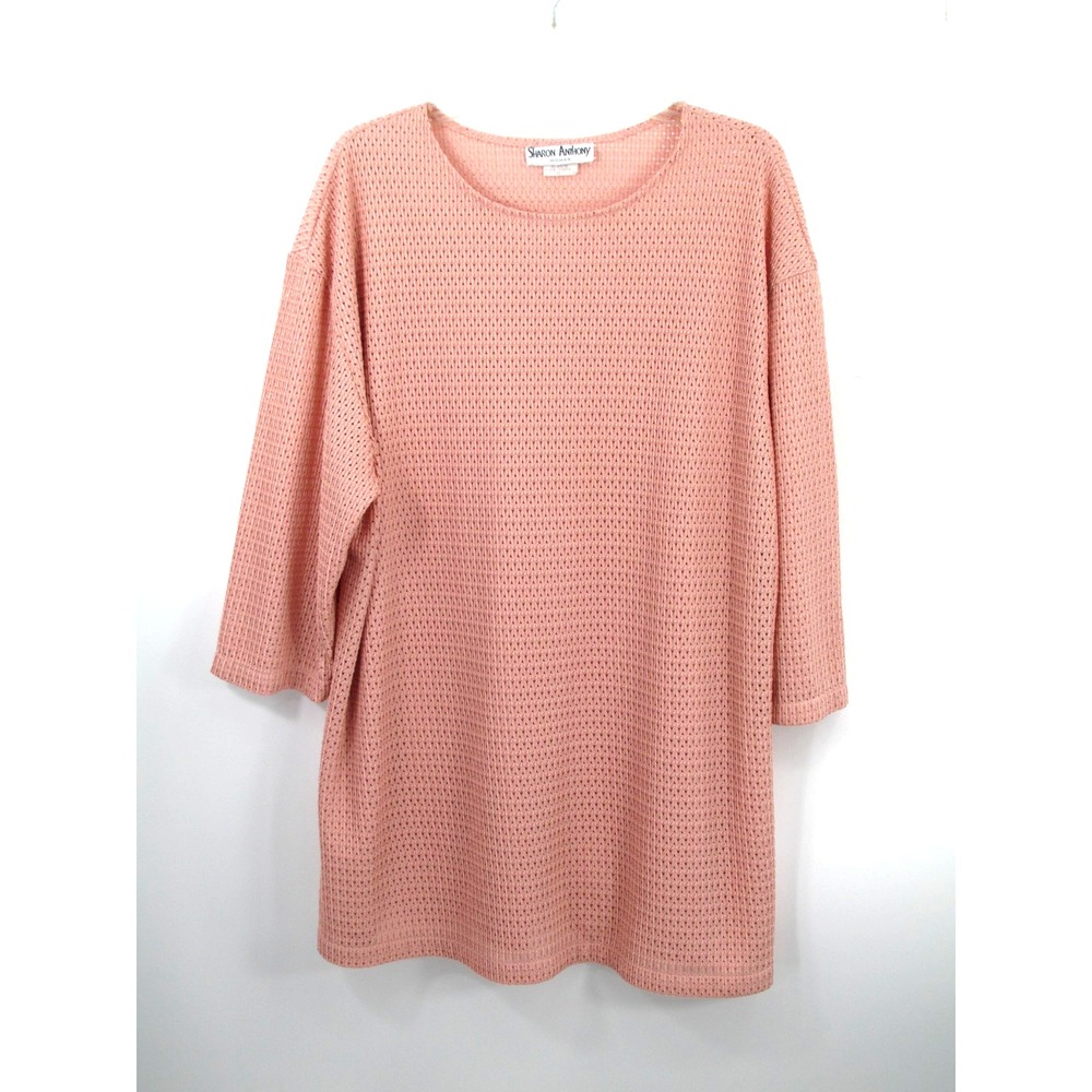 Vintage SHARON ANTHONY Pullover Tunic Knit Top Women Plus 3X Pink 1/2 Sleeves